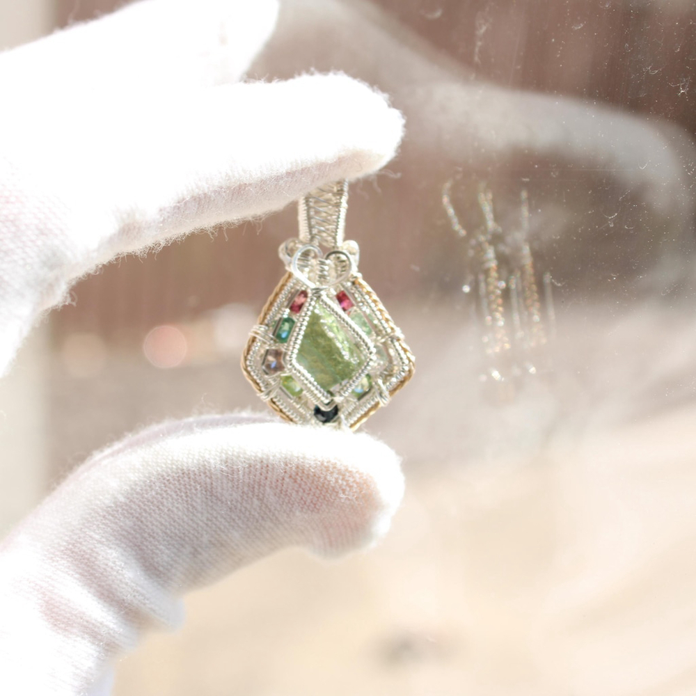 Handmade Moldavite & Tourmaline Pendant – Sterling Silver Crystal Necklace - Picture 10 of 10